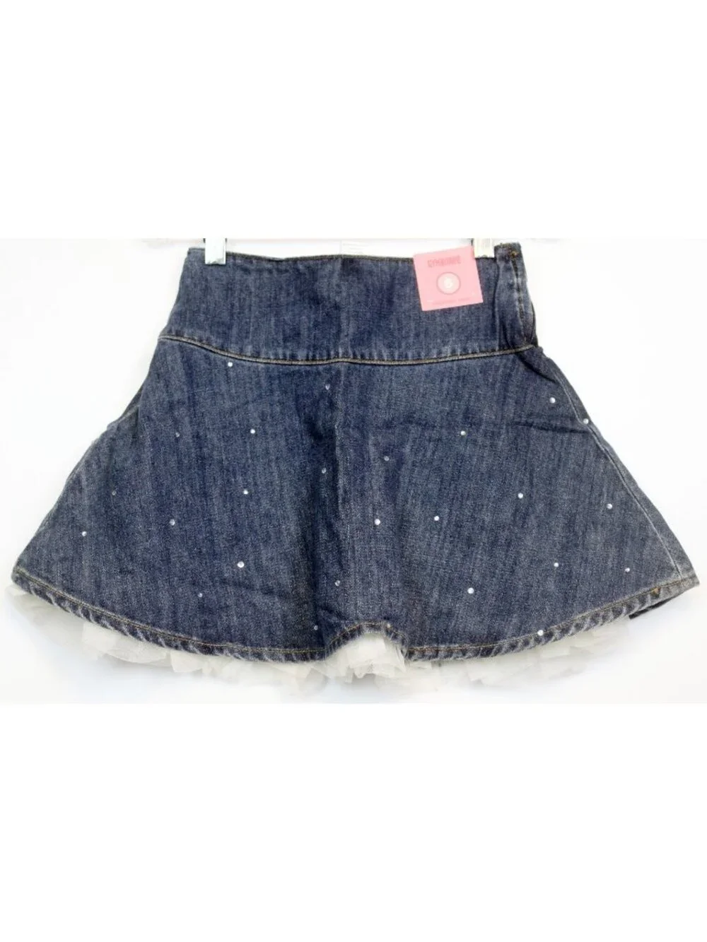 2008 Gymboree Winter Snowflake Denim Skirt Tulle Rhinestones Flare sz 6 Lined